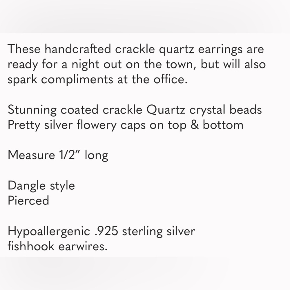 Hand Crafted Earrings Quartz Crystals Crackled Dangle Pierced Natural - Picture 7 of 7